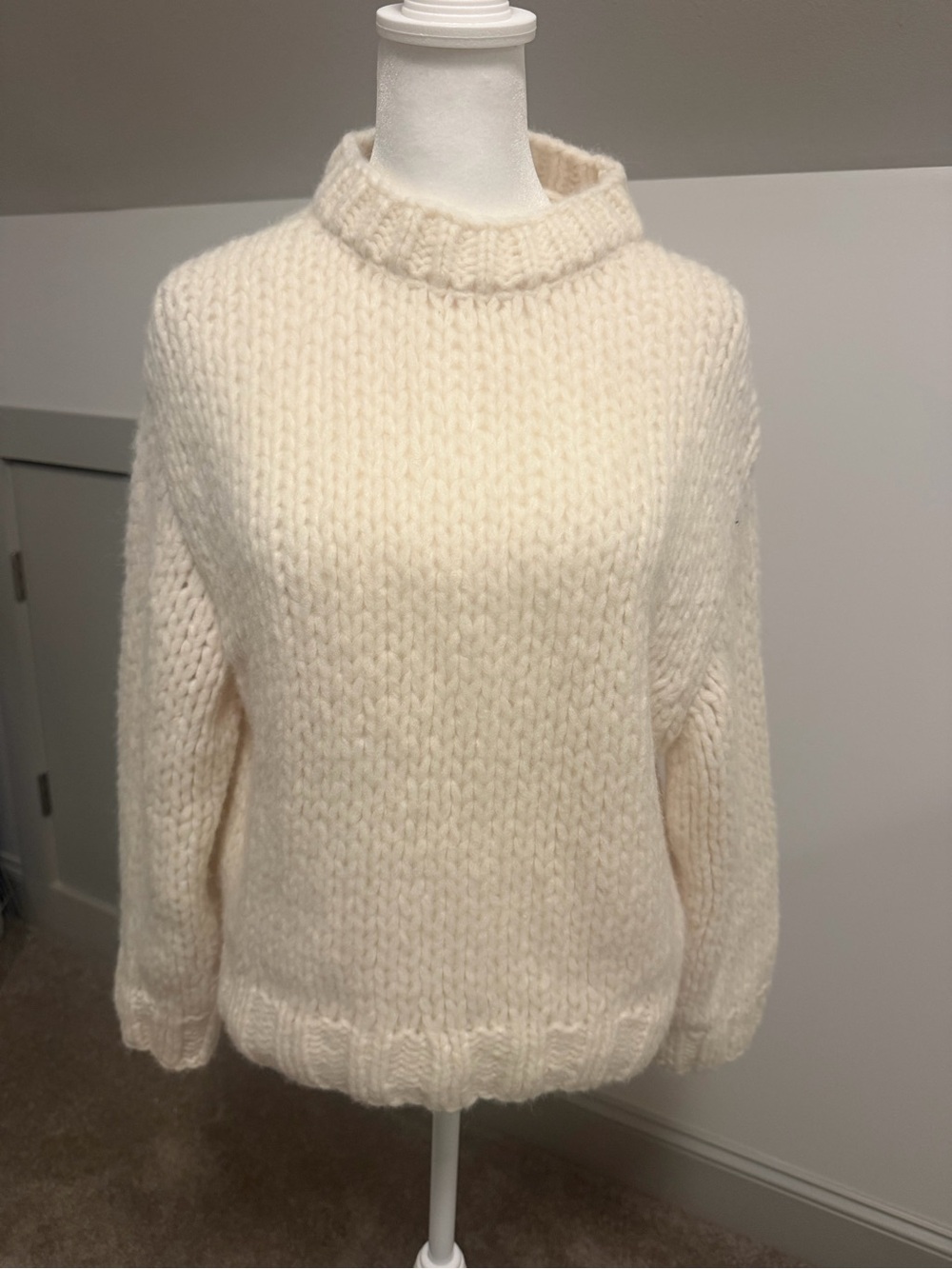 NAADAM Ivory Chunky Hand Knit Alpaca Wool Mock Neck Sweater Size XS